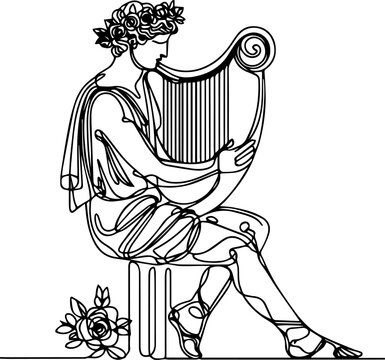 black line art figure playing harp clip art preview