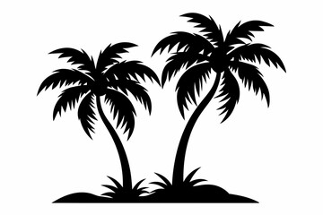 coconut tree line art silhouette vector illustration