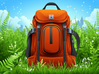 Drawing of vacation travel essentials: suitcase, bag, and backpack for web or poster design.