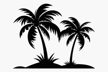 Obraz premium coconut tree line art silhouette vector illustration