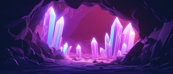 Vibrant Glowing Crystals Inside a Mysterious Cave Environment