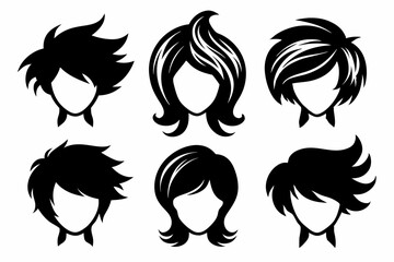 set of hair line art silhouette vector illustration