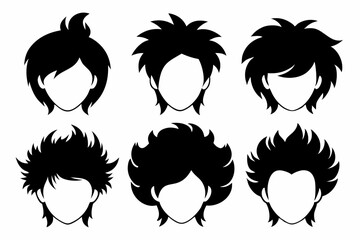 set of hair line art silhouette vector illustration
