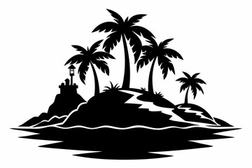an island line art silhouette vector illustration