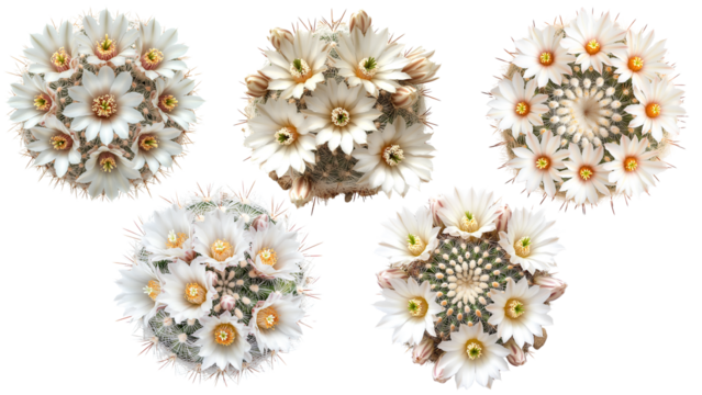 Top View of Blooming Cactus Flowers Collection