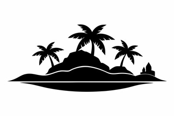an island line art silhouette vector illustration