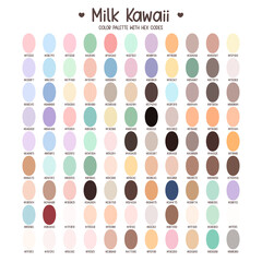 Soft color palette with hex codes for kawaii or kids illustration