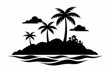 an island line art silhouette vector illustration