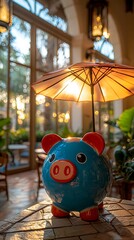 Obraz premium Piggy Bank Savings: Indoor Patio Ambience.