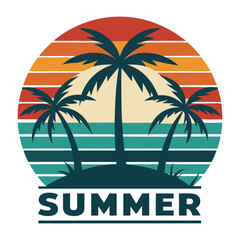 Obraz premium Tropical beach island with palm trees and sunset view