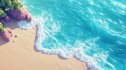 Vibrant Tropical Beach with Clear Waves and Gentle Shoreline