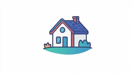 Fototapeta premium Suburban house illustration, green lawn, peaceful scene, real estate marketing