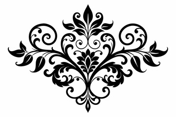 floral curls decorative vintage ornament line art silhouette vector illustration