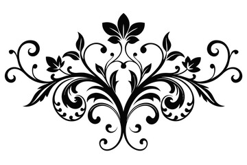 Obraz premium floral curls decorative vintage ornament line art silhouette vector illustration