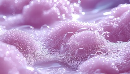 Pink foam with bubbles. Abstract close-up view.
