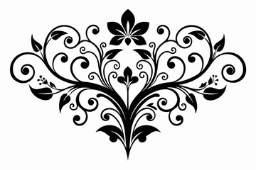 Obraz premium floral curls decorative vintage ornament line art silhouette vector illustration