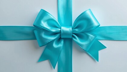 Blue ribbon bow on white background, perfect for gifts, holidays, and celebrations like Christmas, birthdays, or anniversaries, Close-up image of blue ribbon bow on white present background