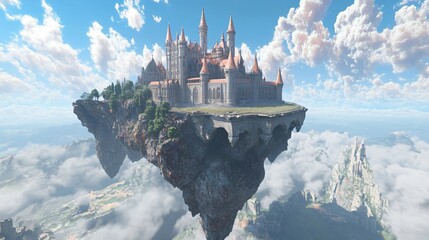Majestic Floating Island Fantasy Castle in Unreal Sky Setting
