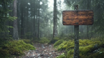 Enchanting Wooden Sign in Serene Forest Setting