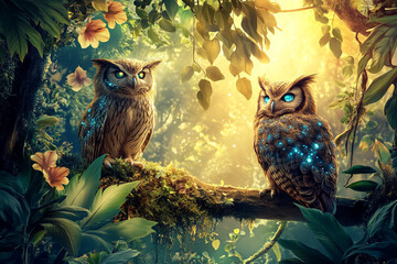 Mystical Owls in an Enchanted Forest