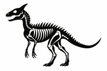 dinosaur skeleton standing line art silhouette vector illustration