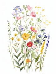 Watercolor Painting of a Colorful Wildflower Bouquet
