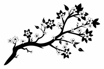 flowering tree branch line art silhouette vector illustration