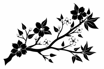 flowering tree branch line art silhouette vector illustration