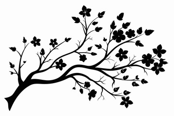 flowering tree branch line art silhouette vector illustration