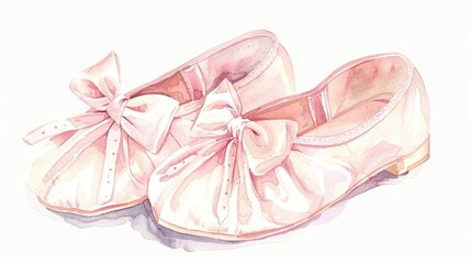 Watercolor Painting of a Pair of Pink Ballet Shoes with Bows
