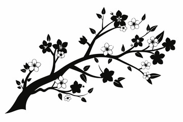 flowering tree branch line art silhouette vector illustration