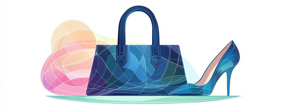 minimalish product display ,A stylish blue handbag and elegant high heel shoe, perfect for modern fashion enthusiasts and trendy outfits.