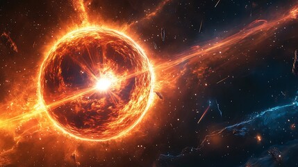 Obraz premium Cosmic scene of a pulsar emitting energy waves in deep space. 
