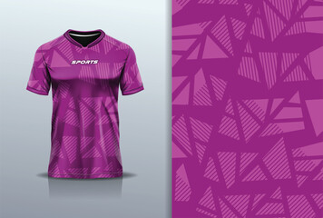 Sport jersey template sharp line mockup triangle abstract vector design for football soccer, racing, running, e sports, purple color © Nimpuna O