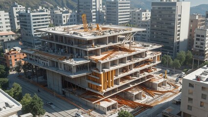 Naklejka premium Large construction site in the city, showcasing urban development and modern infrastructure