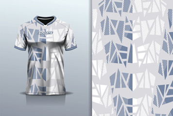 Sport jersey template sharp line mockup triangle abstract vector design for football soccer, racing, running, e sports, gray white color © Nimpuna O