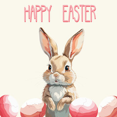 Easter bunny in watercolour style. Happy esater concept. 