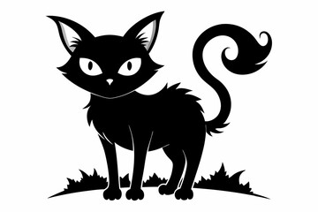 halloween cat line art silhouette vector illustration