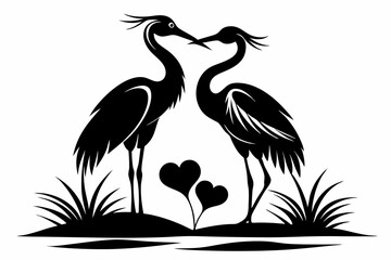 heron couple in love line art silhouette vector illustration