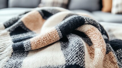 Cozy Warm Blanket on Soft Couch in Modern Living Room Setting