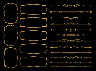 Decorative border lines of banner elements and frames in premium gold