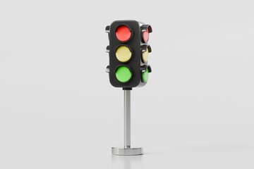 3d Traffic light icon isolated on white background. Minimal Cartoon Traffic light red, green and orange simple icon. warning safety street or Stoplight warning and Traffic signs concept. 3d render.