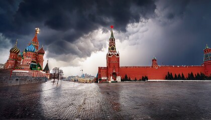 Moscow Kremlin red ruby star in the dark stormy sky- 27199