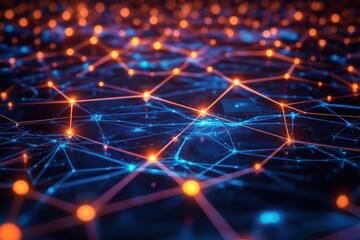 Glowing Neon Network Nodes Create Secure Connections Across a Dynamic Digital Landscape Filled With Vibrant Lights and Intricate Patterns
