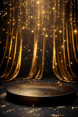 Golden stage on black background with magical ambiance