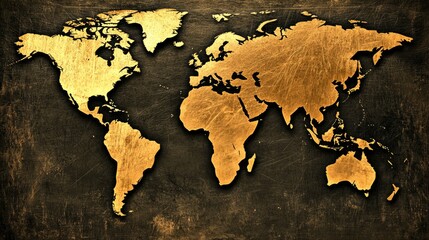 Textured world map in gold and brown, useful for travel, education and global business projects