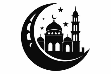 moon with mosque laser cutting line art silhouette vector illustration