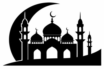 moon with mosque laser cutting line art silhouette vector illustration