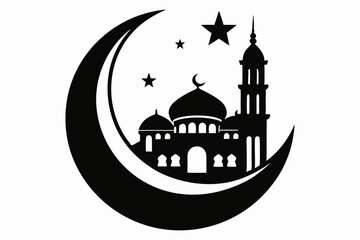moon with mosque laser cutting line art silhouette vector illustration