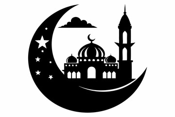 moon with mosque laser cutting line art silhouette vector illustration